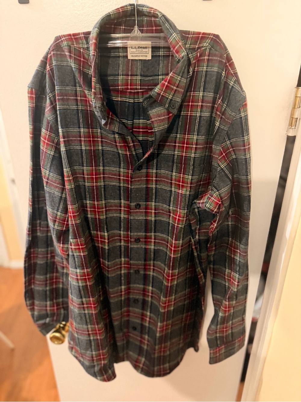 L.L. Bean Men’s Gray and Red Plaid Button-Down Shirt